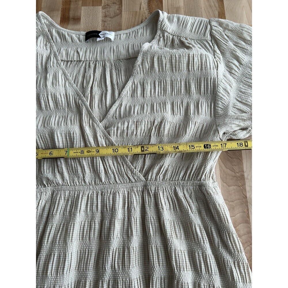 Piper & Scoot Midi Dress Crinkle Ruched Mini Gingham Print Beige White Plus 1X - Picture 9 of 12
